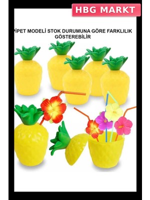 HBG Markt Mey Ithalat® Ananas Hawaii Luau Aloha Pipetli Içecek Kabı Bardak 10X13 cm 1 Adet