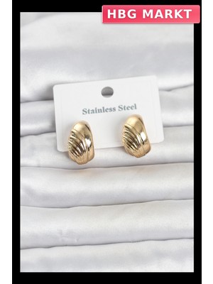 HBG Markt Yarım Halka Desenli Kadın Küpe 316L Çelik Gold Renk