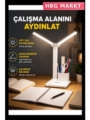 HBG Markt Mey Ithalat® Kısılabilir LED Masa Lambası – Kalemlik ve Telefon Standlı, Göz Yormayan Işık Yeni Nesil