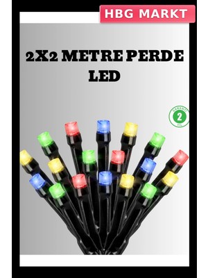HBG Markt Mey Ithalat® 2x2 Metre Pil ile Çalışan Perde LED Işık – 8 Modlu Dekoratif