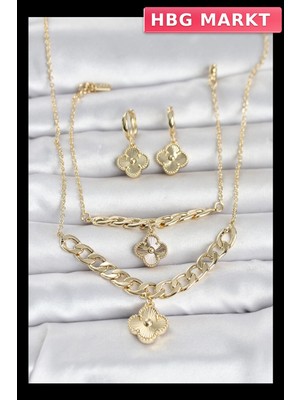 HBG Markt Pirinç Kolye Bileklik Küpe Seti Gold Renk Kadın Takı Seti