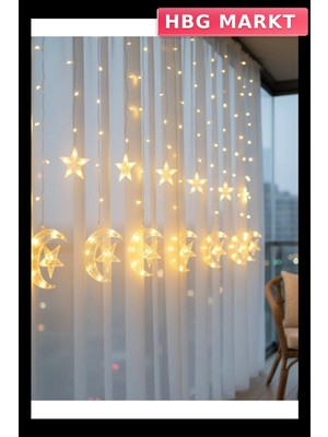 HBG Markt Mey Ithalat® Hilal Yıldız LED Perde Işık Balkon Pencere ve Oda Dekorasyonu