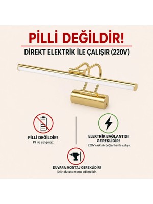 Sekatech Resim, Tablo, Ayna Üstü Banyo Ledli Aplik Gold Kasa Rengi Flüt Aplik 3000K Günışığı (PİLLİ DEĞİLDİR)