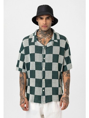 S13 Store Oversize Kare Desenli Gömlek