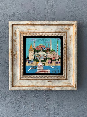 Moontime Alaçatı Çerçeveli Taş Duvar Dekoru 20 x 20 cm