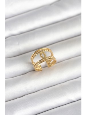 ALK Mey Ithalat® 316L Çelik Gold Renk Burgu Düğüm Model Kadın Yüzük