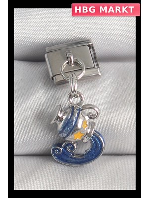 HBG Markt Mey Ithalat® 316L Çelik Gümüş Renk Sallantı Kova Burç Model Nomination Charm