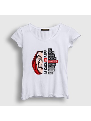 Presmono Kadın Beyaz Names V2 La Casa De Papel T-Shirt