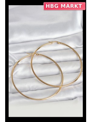 HBG Markt Mey Ithalat® 316L Çelik Gold Renk 70 mm Kadın Halka Küpe