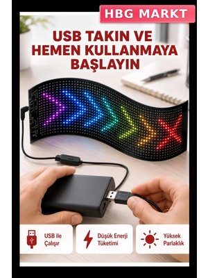 HBG Markt Rgb LED Kayan Yazı Reklam Paneli USB Bağlantılı Esnek Tabela