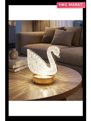 HBG Markt Kuğu Model Kristal LED Masa Lambası Dokunmatik, 3 Renk Işık Modlu, Şarjlı M