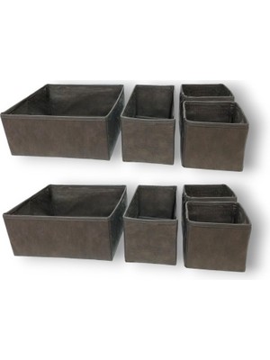 Asitan Antrasit 8'li Çekmece Içi Düzenleyici Organizer Set - Çok Amaçlı Dolap Içi Kutu Seti