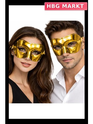 HBG Markt Mey Ithalat® Metalize Parlak Parti Maskesi Altın Gold Renk 16X7 cm