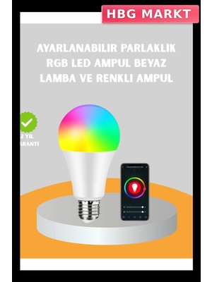 HBG Markt Mey Ithalat® Uzaktan Kumandalı Akıllı LED Ampul, Enerji Tasarruflu