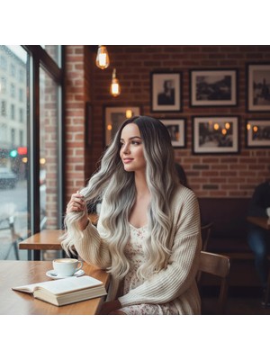 Melonika Uzun Su Daası Fiber Sen Peruk / Küllü Kumral / Beyaz Platin Ombre