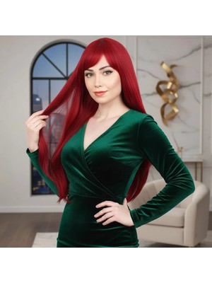 Melonika Fiber Sen Uzun Düz Kahküllü Peruk / Kızıl