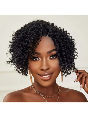 Melonika Siyah Kısa Afro Yan Tül Peruk