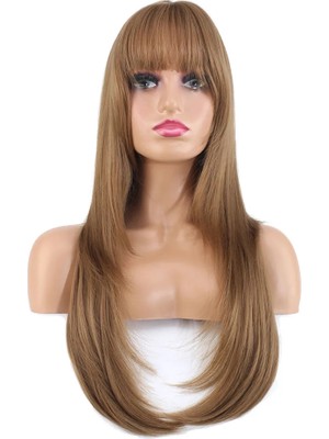 Melonika Katlı Kesim Perçemli Düz Fiber Sen Uzun Boy Peruk / Bebek Kumralı