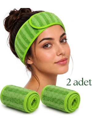 Mpy Global Yapışkanlı Yeşil Çizgili Spa Spor Yoga Cilt Bakımı Havlu Saç Bandı Kafa Bandı