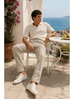 Danger Erkek Comfort Fit Bej Çizgili Jogger Pantolon Esnek Kumaş 0247DNGR