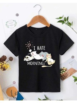 Tarz Yeri Kız Çocuk Bisiklet Yaka Baskılı T-Shirt - Siyah