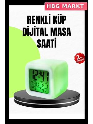 HBG Markt Mey Ithalat® Gece Lambası Fonksiyonlu Renk Değiştiren LED Küp Dijital Saat