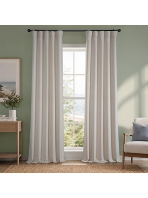Asitan BOCH-LN1856-120 Karartma Perdesi Keten Imitasyonu (1 Panel), Polyester Karışık Dokuma, Çam, 50 x
