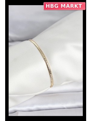 HBG Markt Mey Ithalat® cm 14K Gold Renk Yassı Zincir Model Kadın Bileklik