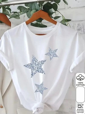 Moontime Alaçatı Oversize Star Yıldızlı Tasarım Penye Tshirt