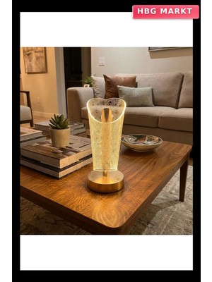 HBG Markt Açık Silindirik Kristal Damla Model LED Masa Lambası Gold Tabanlı, Dokunmat