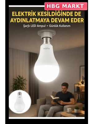 HBG Markt Şarjlı LED Ampul 6400K Soğuk Beyaz