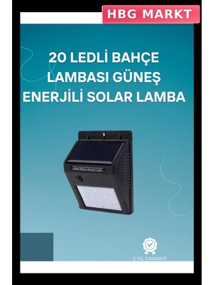 HBG Markt Mey Ithalat® Hareket Sensörlü Solar Lamba | 120° Algılama Açısı, 3-4 Metre Mesafe, Suya Dayanıklı LED