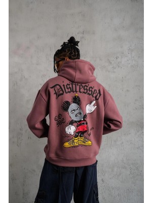 Tarz Yeri Erkek 3 Iplik Pamuklu Kapüşonlu Kanguru Cepli Sweatshirt Hoodie - Gül Kurusu