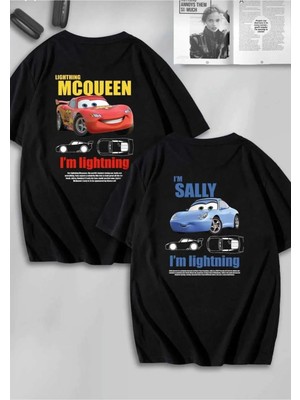 Moontime Alaçatı Kadın Erkek Unisex Sally & Mcqueen Cars Sevgili Çift Kombini Oversize Rekli T-Shirt 2 Li