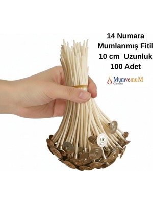 MumvemuM 100 Adet 14 Numara Mumlanmış Pamuk Mum Fitili – 10 cm Kopçalı