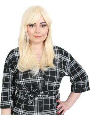 Melonika Düz Perçemli Orta Boy Fiber Sen Peruk / Platin
