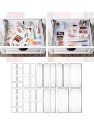 Asitan 36'li Mega Set Modüler Çekmece Içi Organizer - Banyo Takı Aksesuar Düzenleyici Şeffaf