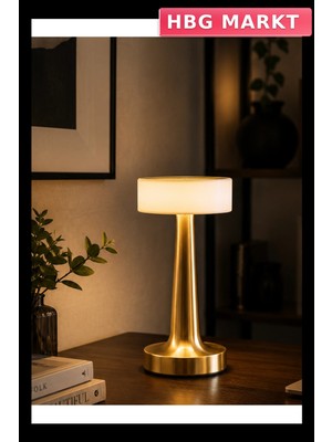 HBG Markt 3 Renk Dimmerli LED Masa Lambası, Altın Metal Gövde, Modern Tasarım