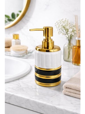 Asitan Luxury Gold Detaylı Beyaz Porselen Sıvı Sabunluk – Gold Başlıklı Banyo & Lavabo Sabunluk (S�