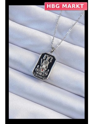 HBG Markt Mey Ithalat® 316L Çelik Zincir Gümüş Renk Siyah Mineli Tarot Kolye