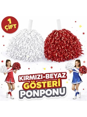 Melonika 1 Çift ( 2 Adet ) Kırmızı-Beyaz Renk 23 Nisan 19 Mayıs 29 Ekim Okul Gösteri Ponponları Ekstra
