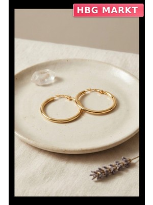 HBG Markt 316L Paslanmaz Çelik Gold Renk Halka Küpe 28MM Kadın