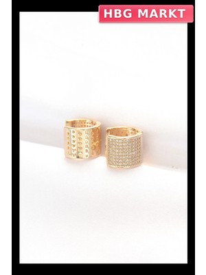 HBG Markt Mey Ithalat® Pirinç Gold Renk Taşlı Minimal Küpe