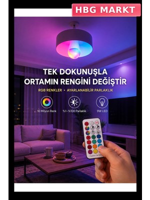 HBG Markt Akıllı LED Ampul 9W Rgbw Uzaktan Kumandalı 16 Milyon Renk