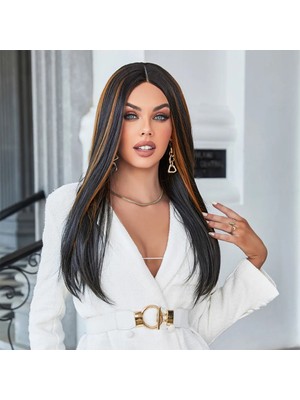 Melonika Siyah / Ön ve Arka Kahverengi Işıltılı Tül Peruk