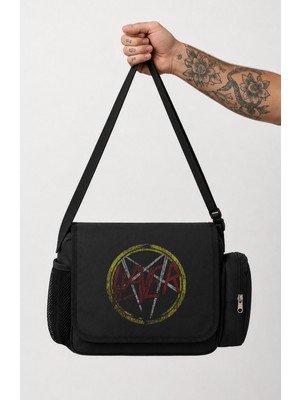 Fuddy Moda Unisex Rock Band Slayer Logo Baskılı Postacı Çantası