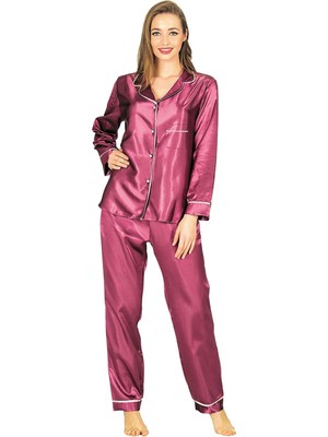Melonika Mor Saten Pijama Takımı