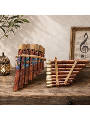 Pan Flüt 8’li Bambu El Yapımı Otantik Müzik Aleti Dekoratif Üflemeli Çalgı