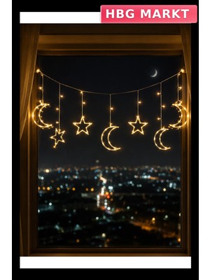 HBG Markt Dekoratif Büyük Ay Yıldız Ramazan LED Işık