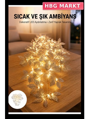 HBG Markt Gümüş Yaprak Tasarımlı LED Işık Dekoratif